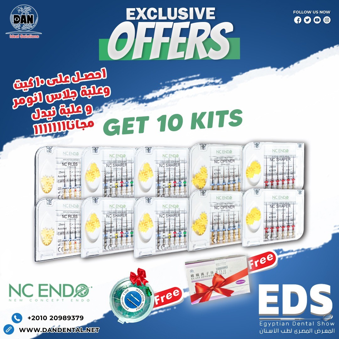 10 Kit NC ENDO Files + Glass inomer + needle irrgetion freeEDS 2025